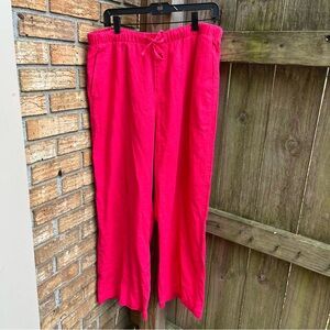 GAP Hot Pink Linen Blend Pull-On Wide Leg Pants